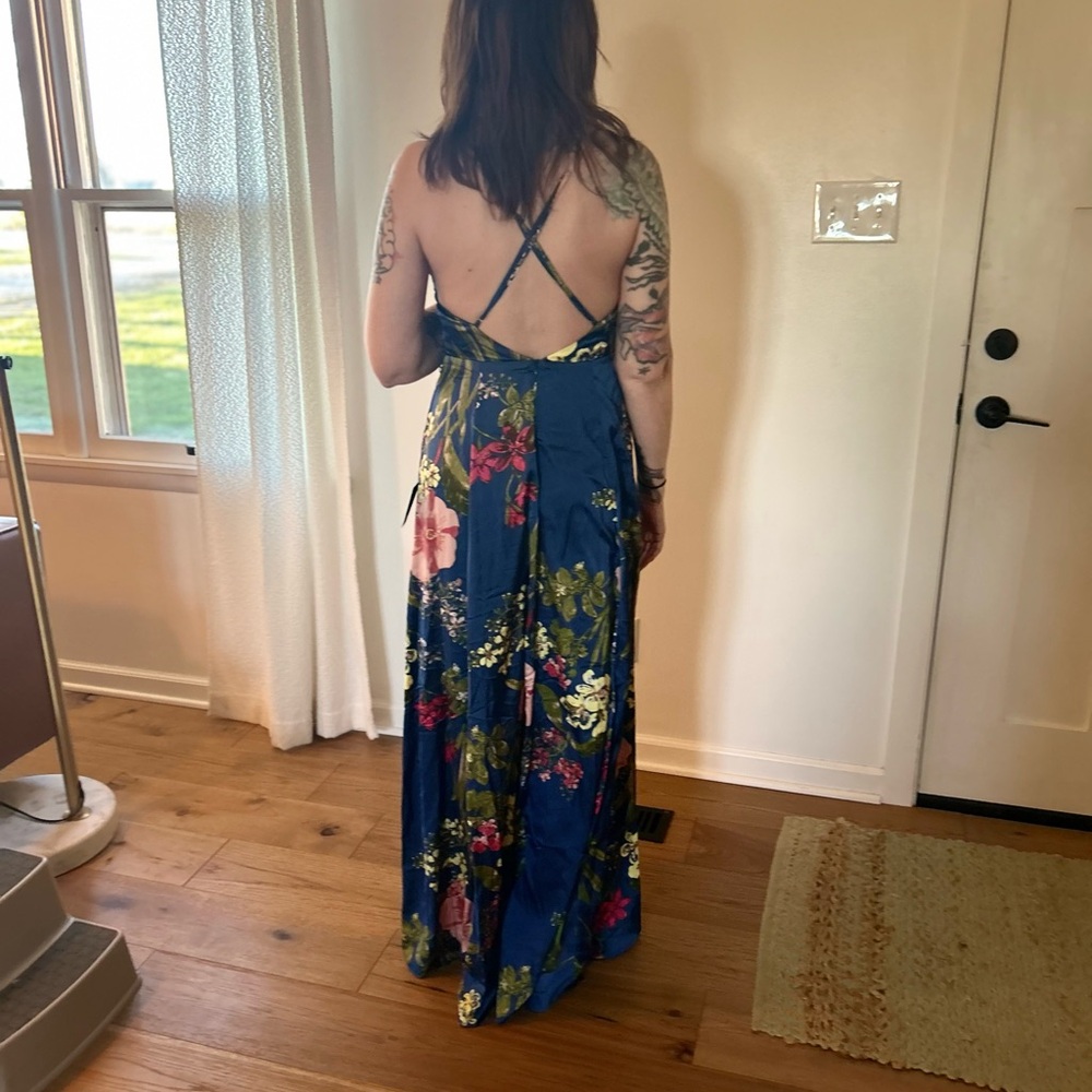 Lulu's Blue Floral Maxi Skirt with Bright Floral Accents - Picture 2 of 5